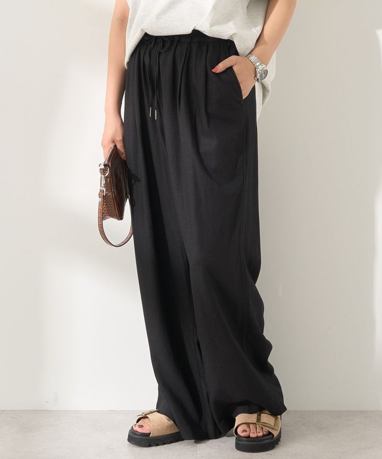 AMERICAN HOLIC「接触冷感リネンブレンドタックワイドパンツ」|その他|Black