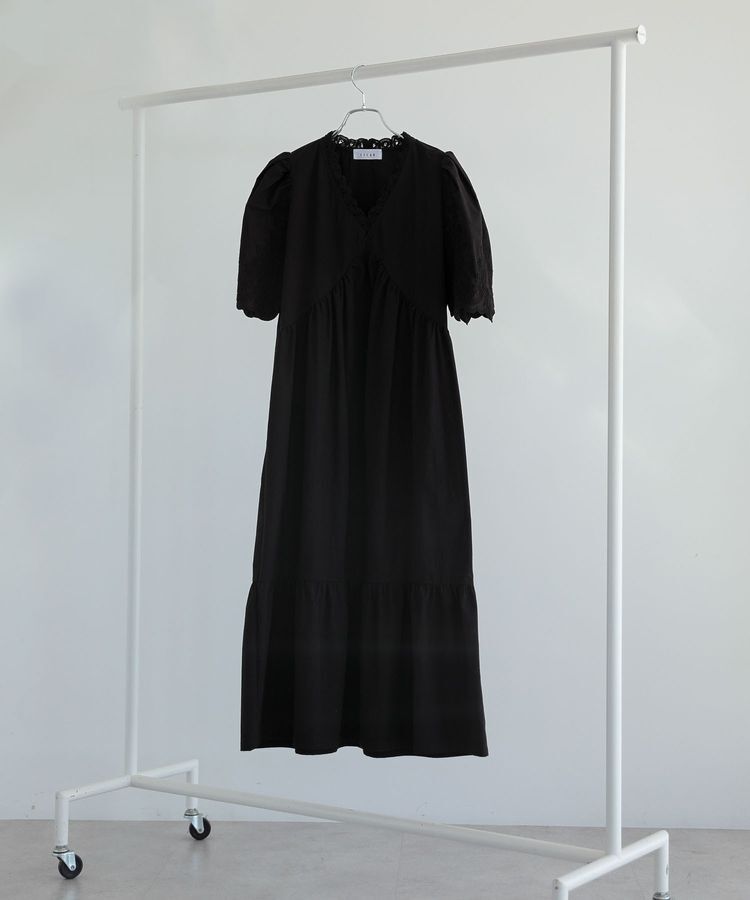 Green Parks「■ESCAR 刺繍スリーブギャザーワンピース」|ワンピース|Black