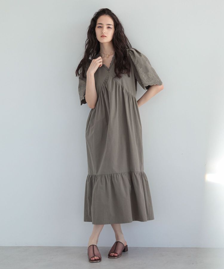 Green Parks「■ESCAR 刺繍スリーブギャザーワンピース」|ワンピース|