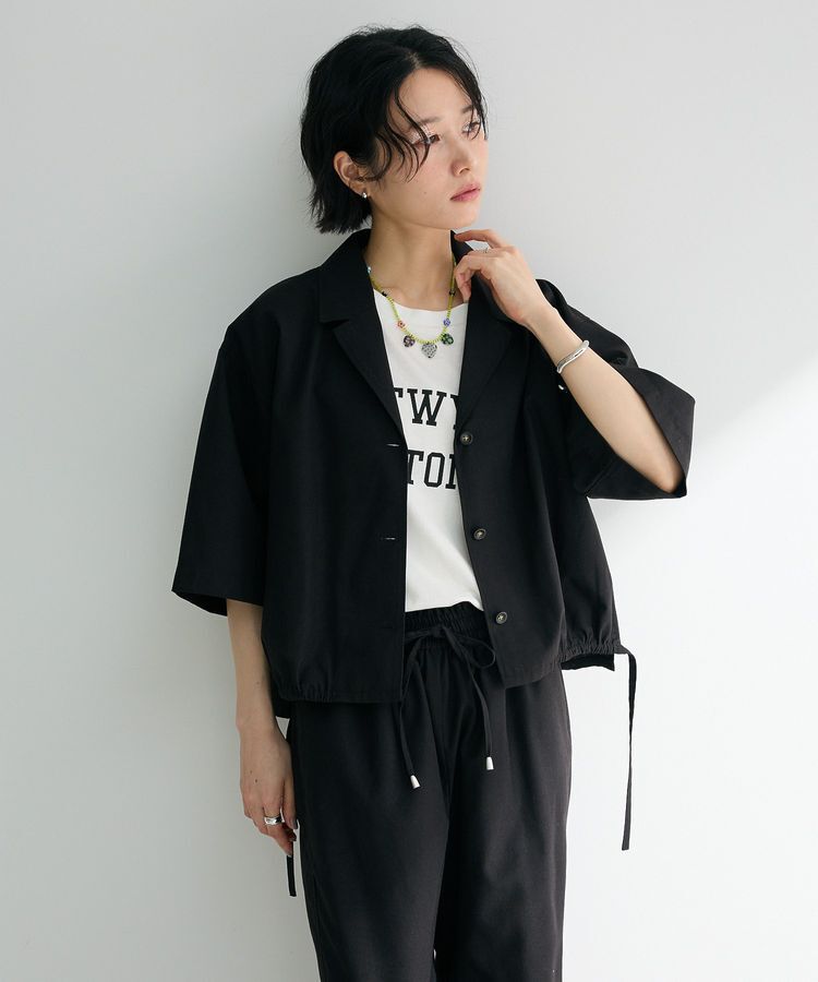 Green Parks「綿麻混裾ドロスト開襟シャツジャケット」|シャツ・ブラウス|