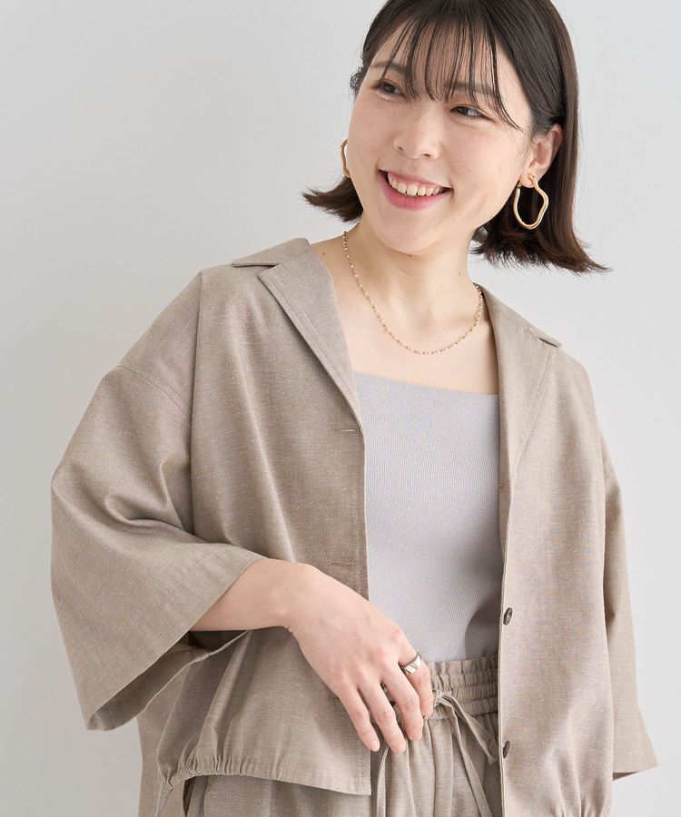 Green Parks「綿麻混裾ドロスト開襟シャツジャケット」|シャツ・ブラウス|