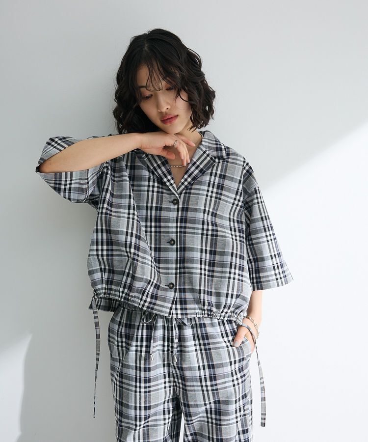 Green Parks「綿麻混裾ドロスト開襟シャツジャケット」|シャツ・ブラウス|