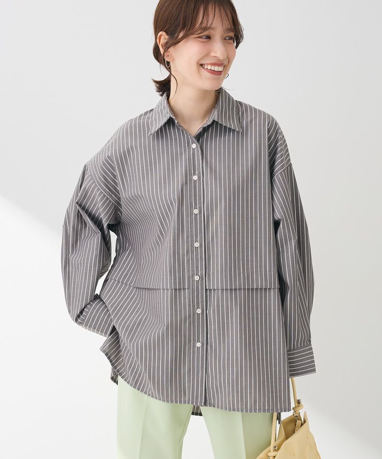 Green Parks「ラメストライプタックシャツチュニック」|シャツ・ブラウス|Charcoal Gray