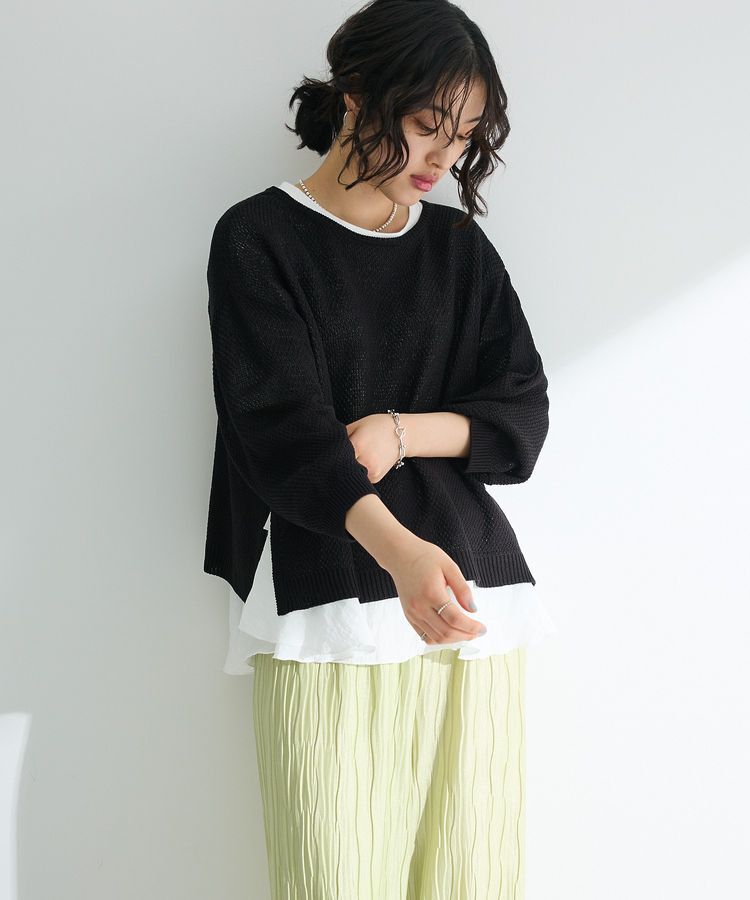 Green Parks「かのこボートネック7分袖ニットプルオーバー」|ニット・セーター|