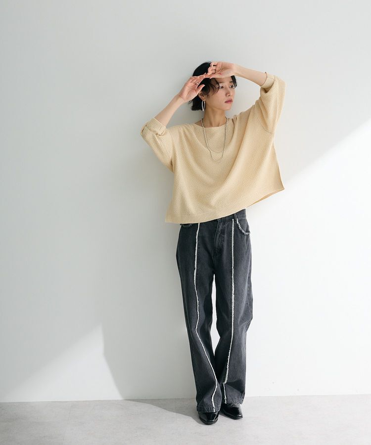 Green Parks「かのこボートネック7分袖ニットプルオーバー」|ニット・セーター|