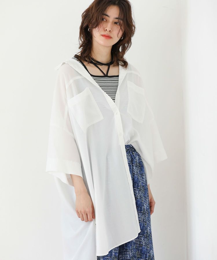 Green Parks「7分袖ミディ丈シャツワンピース」|ワンピース|Off White