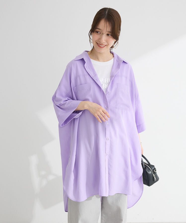 Green Parks「7分袖ミディ丈シャツワンピース」|ワンピース|Lavender