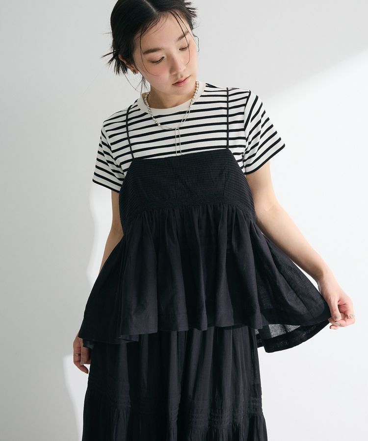 Green Parks「インド綿 ピンタックレースビスチェ」|キャミソール|Black