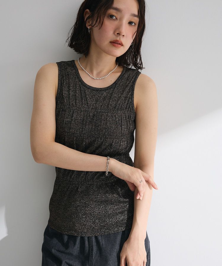 Green Parks「・Petit Fleur シャーリングラメタンクトップ」|キャミソール|