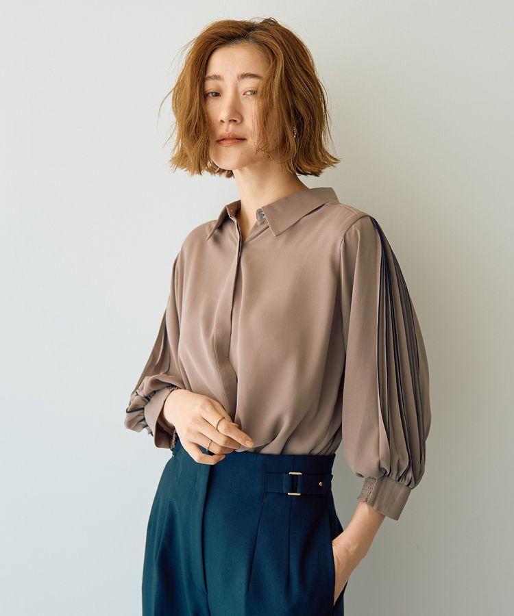 YECCA VECCA「ラインプリーツスリーブシャツ」|シャツ・ブラウス|Mocha