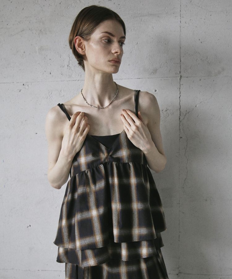 GARAGE OF GOOD CLOTHING「【日本製】オンブレチェックVネックキャミソール」|ベスト・ジレ|チェック