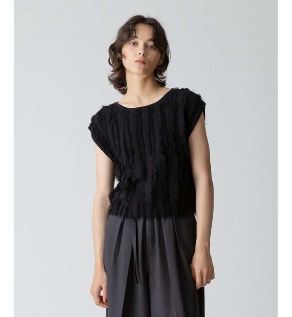 allureville「フリンジフレンチスリーブプルオーバー」|ニット・セーター|ブラック