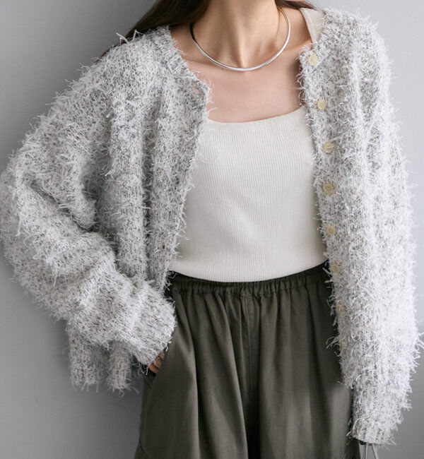  「異素材MIXリボンテープヤーンカーディガン」|カーディガン|アイボリー