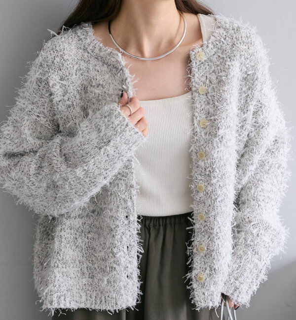  「異素材MIXリボンテープヤーンカーディガン」|カーディガン|