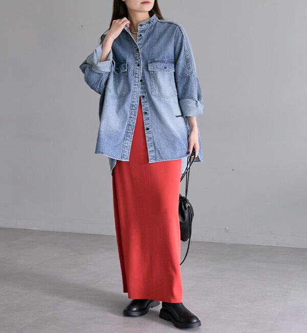  「【PUAL名品！】ヴィンテージライクデニムバンドカラーシャツ」|シャツ・ブラウス|