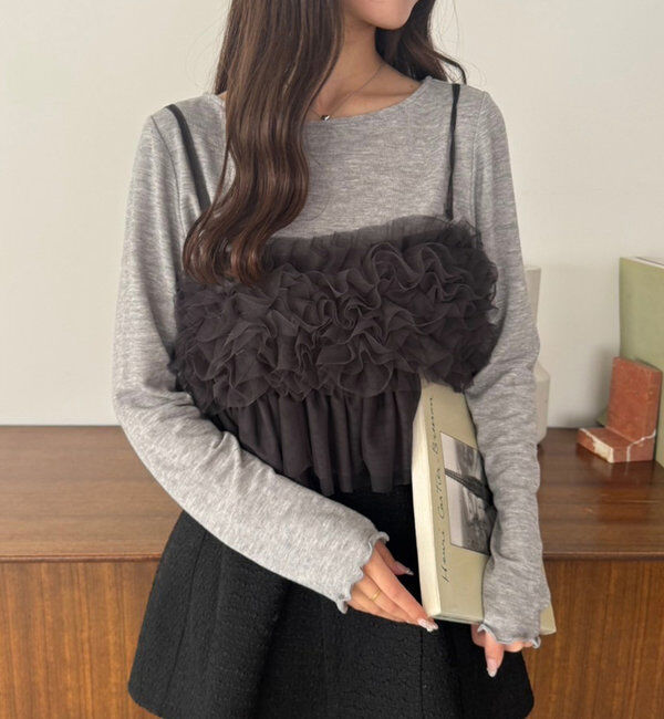  「【2点セット】チュールビスチェセットトップス」|プルオーバー|グレー