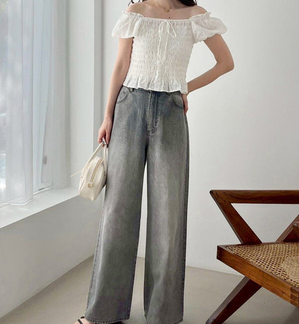  「【ウエストサイズ調整可】美脚ワイドデニム」|その他|