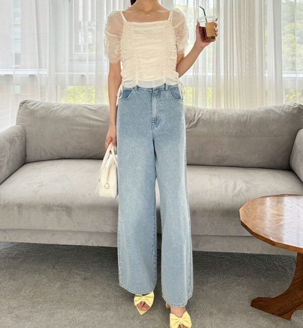  「【ウエストサイズ調整可】美脚ワイドデニム」|その他|