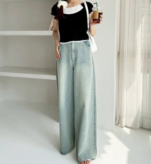  「【ウエストサイズ調整可】美脚ワイドデニム」|その他|