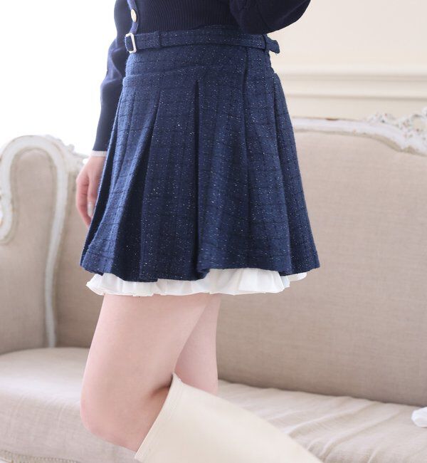  「ベルト付きレイヤードプリーツミニスカート」|スカート|