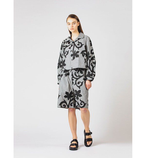 MIDIUMISOLID「MIDIUMISOLID ストライプコーチシャツジャケット」|テーラードジャケット|ブラック