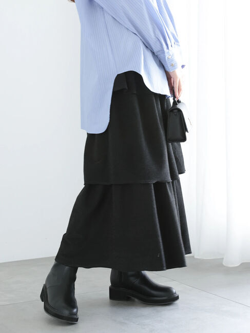 Te chichi「【WEB限定】ラメティアードスカート」|スカート|ブラック