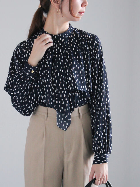Te chichi「柄アソートフリルボウタイブラウス」|シャツ・ブラウス|ネイビー