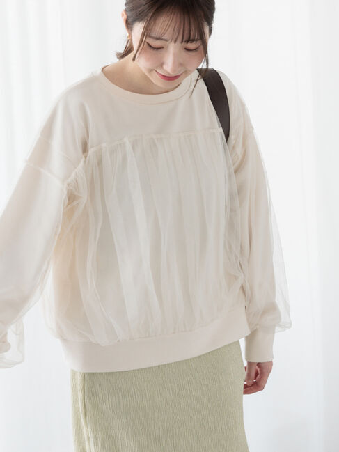 Te chichi TERRASSE「チュールドッキング裏毛スウェット」|Tシャツ・カットソー|オフホワイト