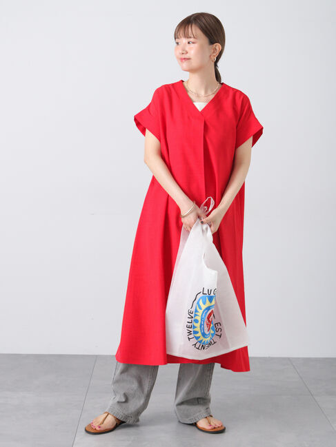 Lugnoncure「【接触冷感】麻調サックワンピース」|ワンピース|レッド