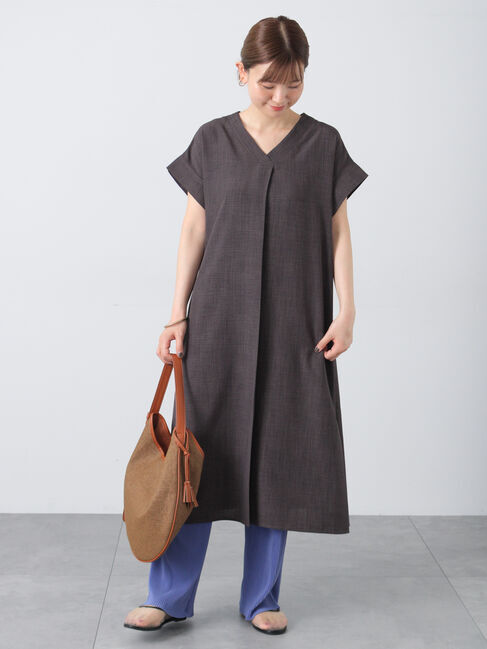 Lugnoncure「【接触冷感】麻調サックワンピース」|ワンピース|チャコールグレー