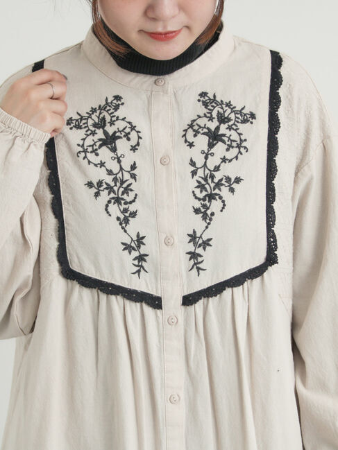 Samansa Mos2「【S/Mサイズ】切替配色刺繍ワンピース」|ワンピース|