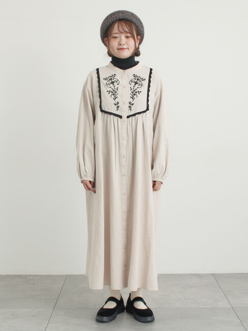 Samansa Mos2「【S/Mサイズ】切替配色刺繍ワンピース」|ワンピース|