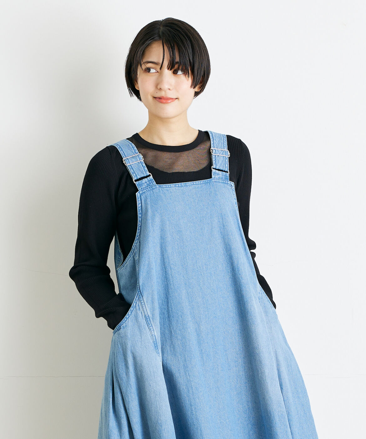 INED「《INED CLARO》シアーネックリブニット」|ニット・セーター|ブラック