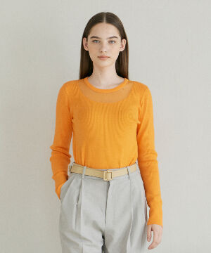 INED「《INED CLARO》シアーネックリブニット」|ニット・セーター|オレンジ1