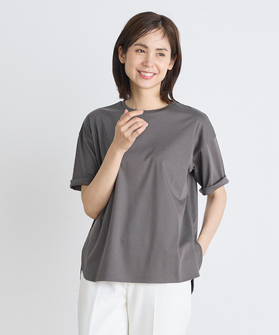 7-IDconcept.「《大きいサイズ》ラウンドヘムTシャツ《SUPER COOL TOUCH COTTON》」|Tシャツ・カットソー|チャコールグ 3