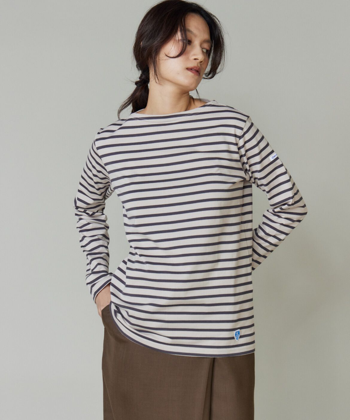 INED「BOAT NECK L/S P.O.　ボートネックカットソー《ORCIVAL》」|Tシャツ・カットソー|グレー1