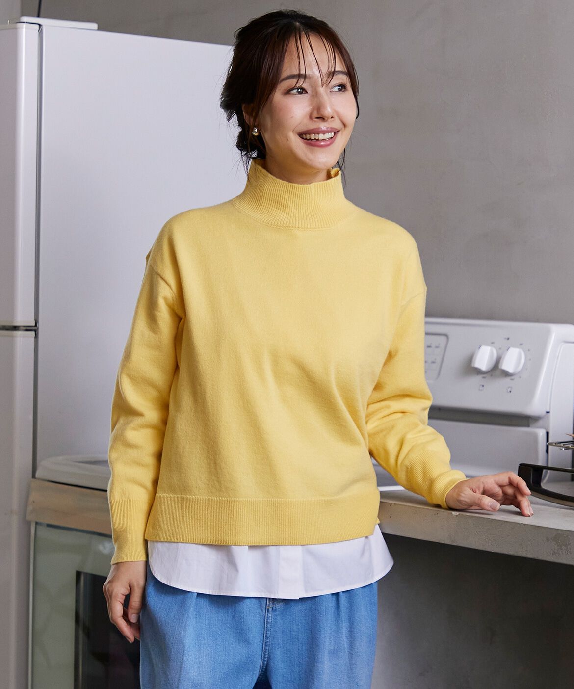 INED「ウール100％ハイネックニット」|ニット・セーター|イエロー