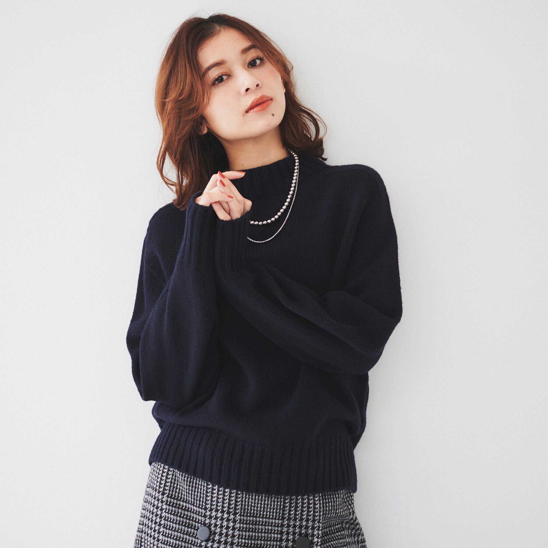 UNTITLED「【洗える】ミドルゲージ モックネックニット」|ニット・セーター|ネイビー(094)