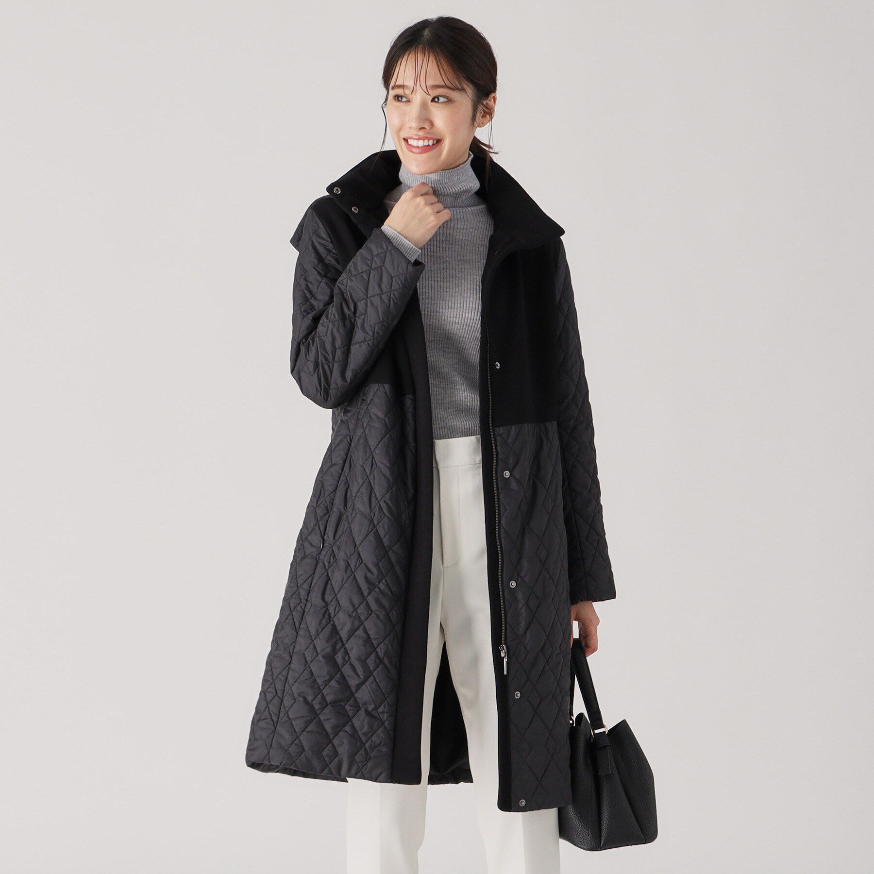 COUP DE CHANCE「【中綿キルトコート／軽くて暖かい／フード取外し可】細見えと着心地の良さ◎中綿キルトコート」|ダウン|ブラック(019)