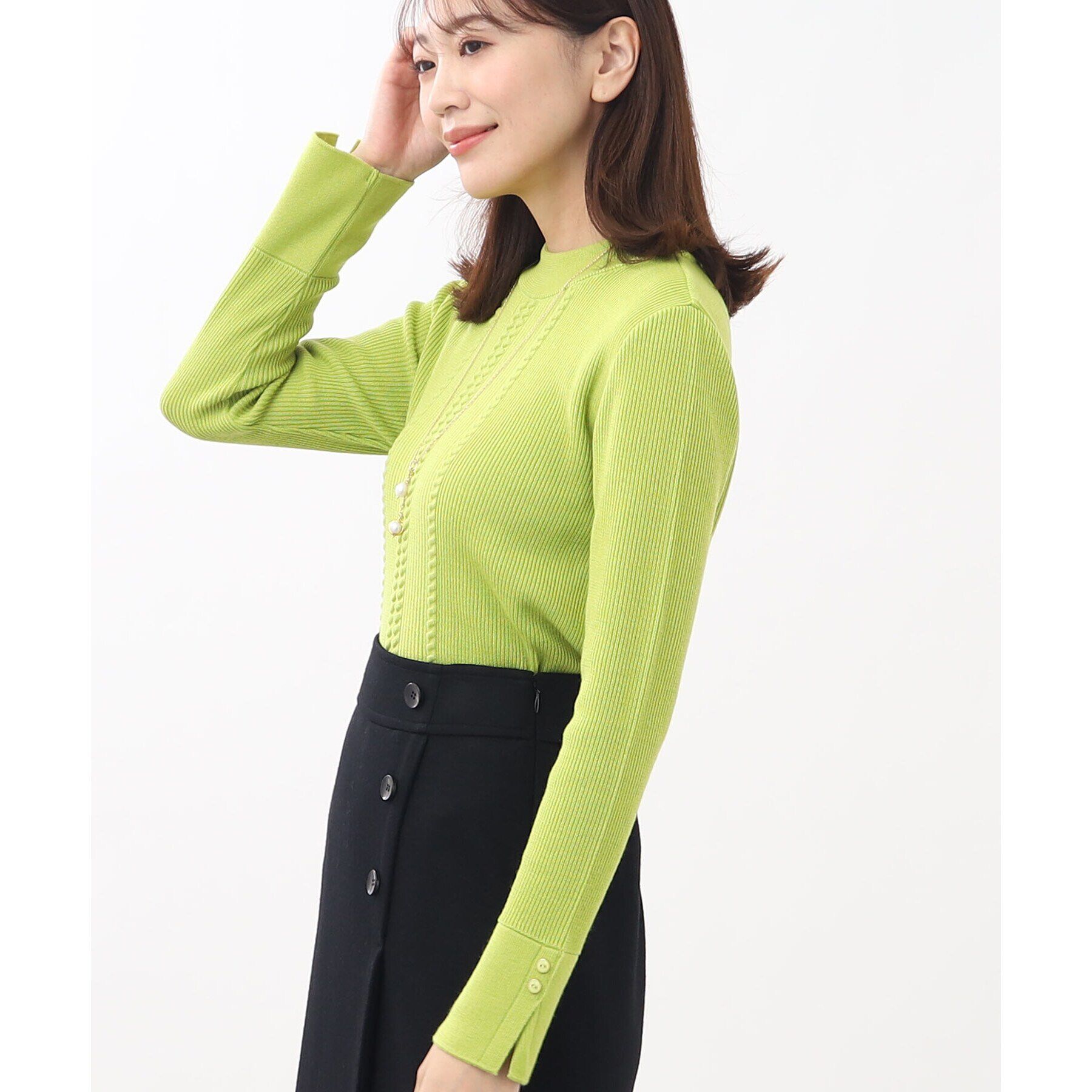 Reflect「【WEB限定カラーあり／洗える】プチハイネックリブニット」|ニット・セーター|イエローグリーン(0
