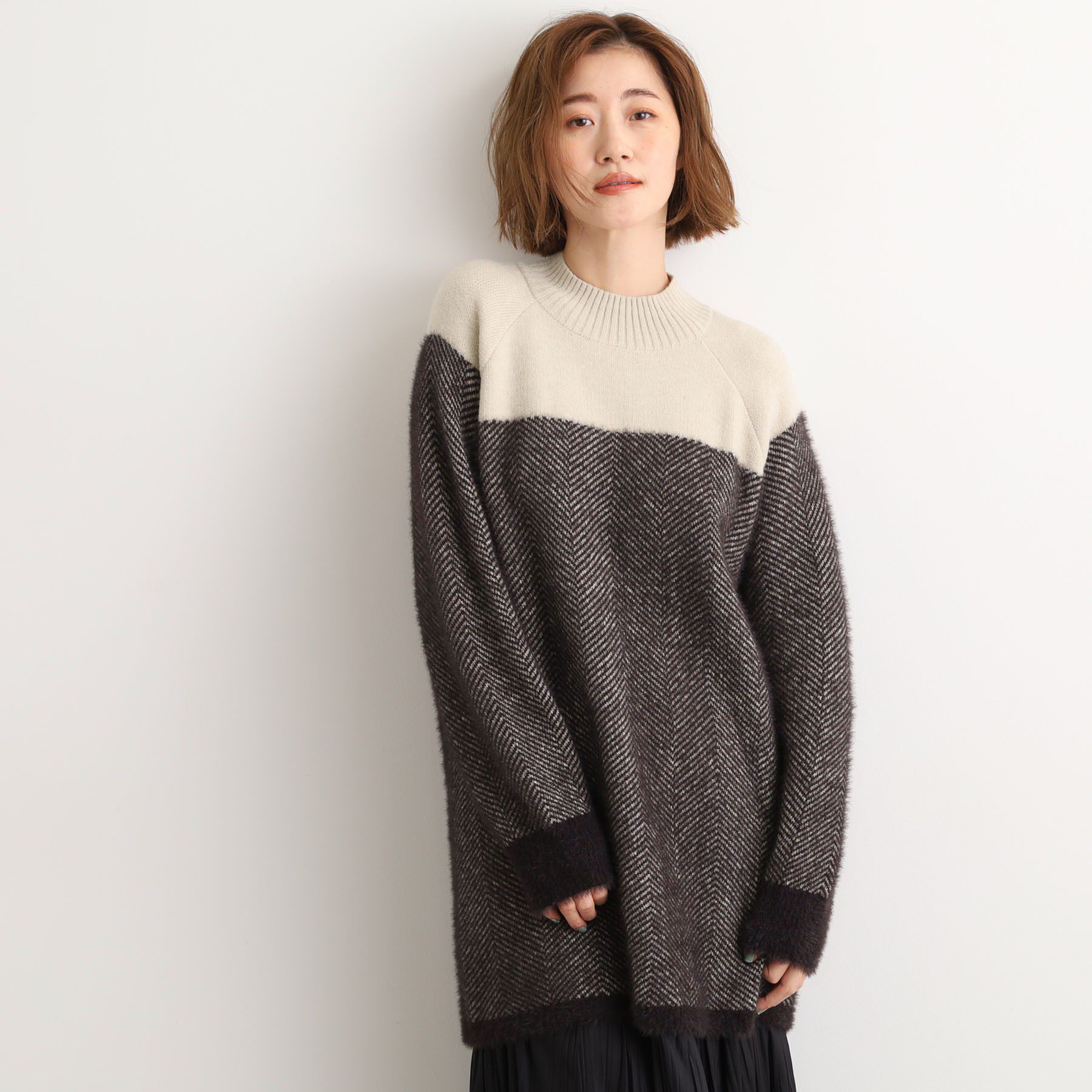 grove「ヘリンボーンジャカードチュニック」|ニット・セーター|ブラウン(044)