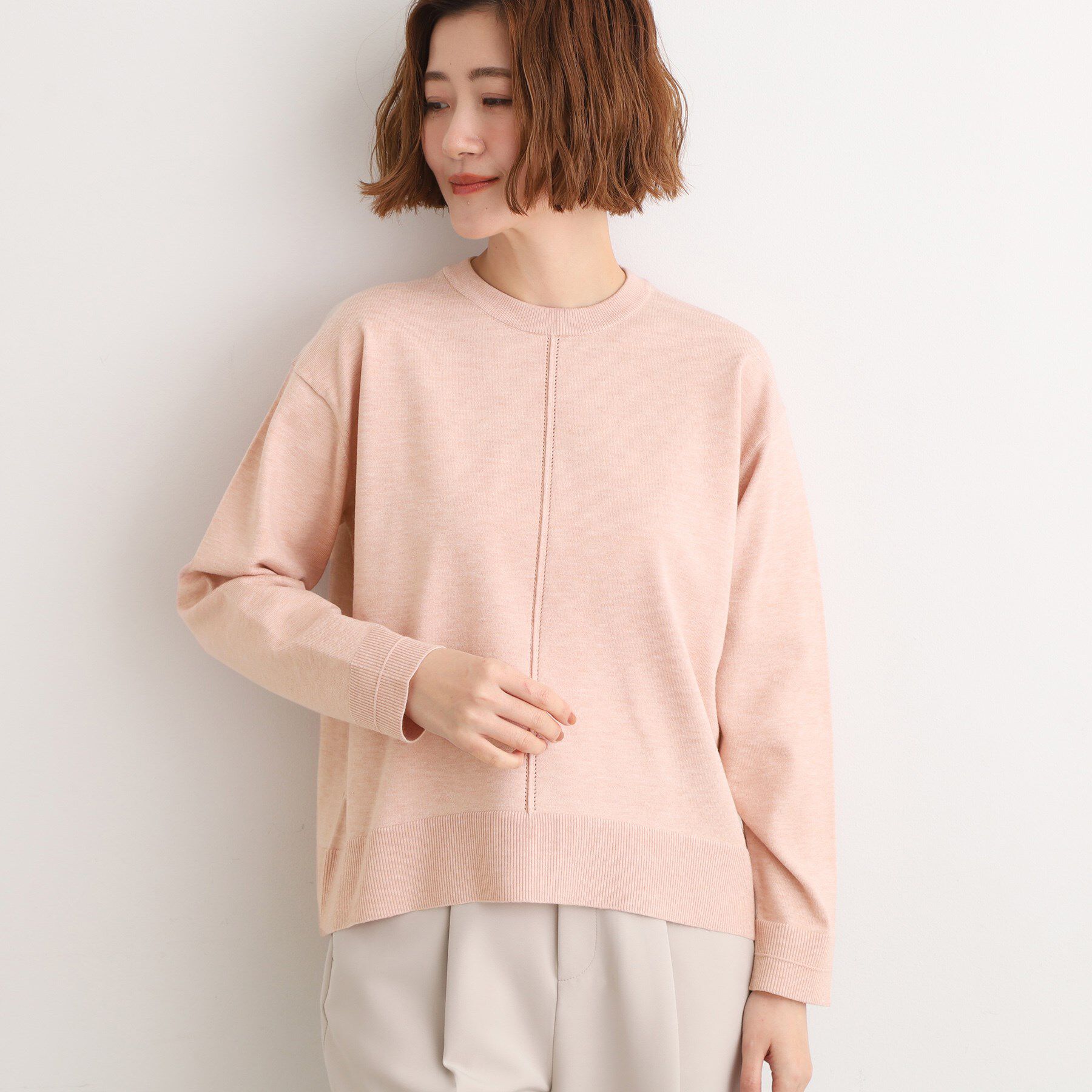 grove「【SETUP可能】冬から春まで心地よく　タック編みオーバーサイズニット」|ニット・セーター|