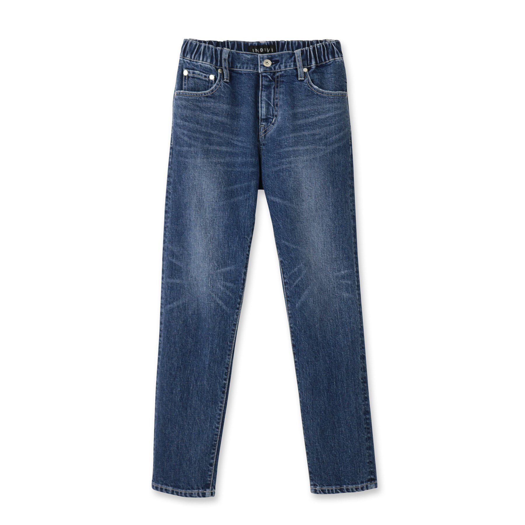 INDIVI「【洗える/ウエストゴム】テーパードデニムパンツ」|デニム|
