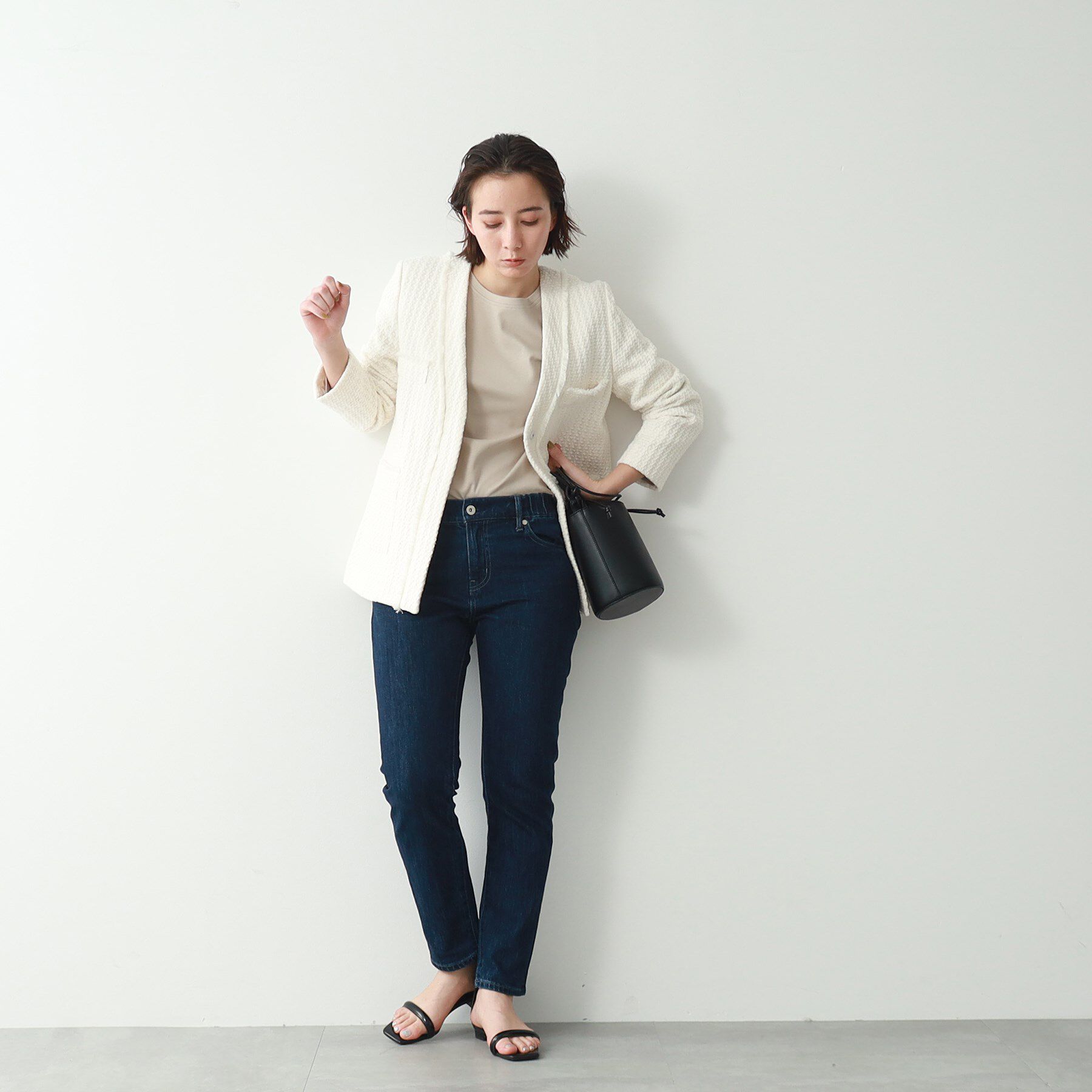 INDIVI「【洗える/ウエストゴム】テーパードデニムパンツ」|デニム|