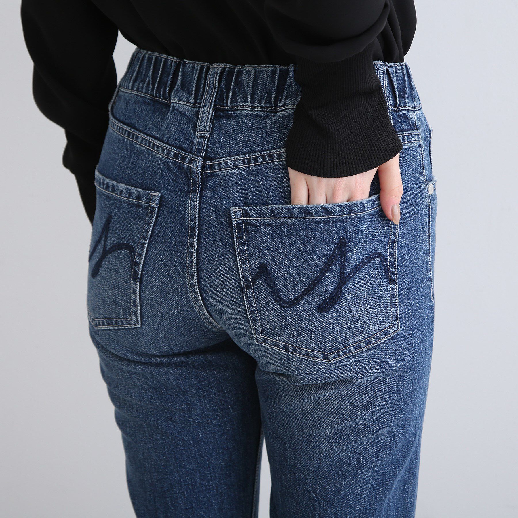 INDIVI「【洗える/ウエストゴム】テーパードデニムパンツ」|デニム|