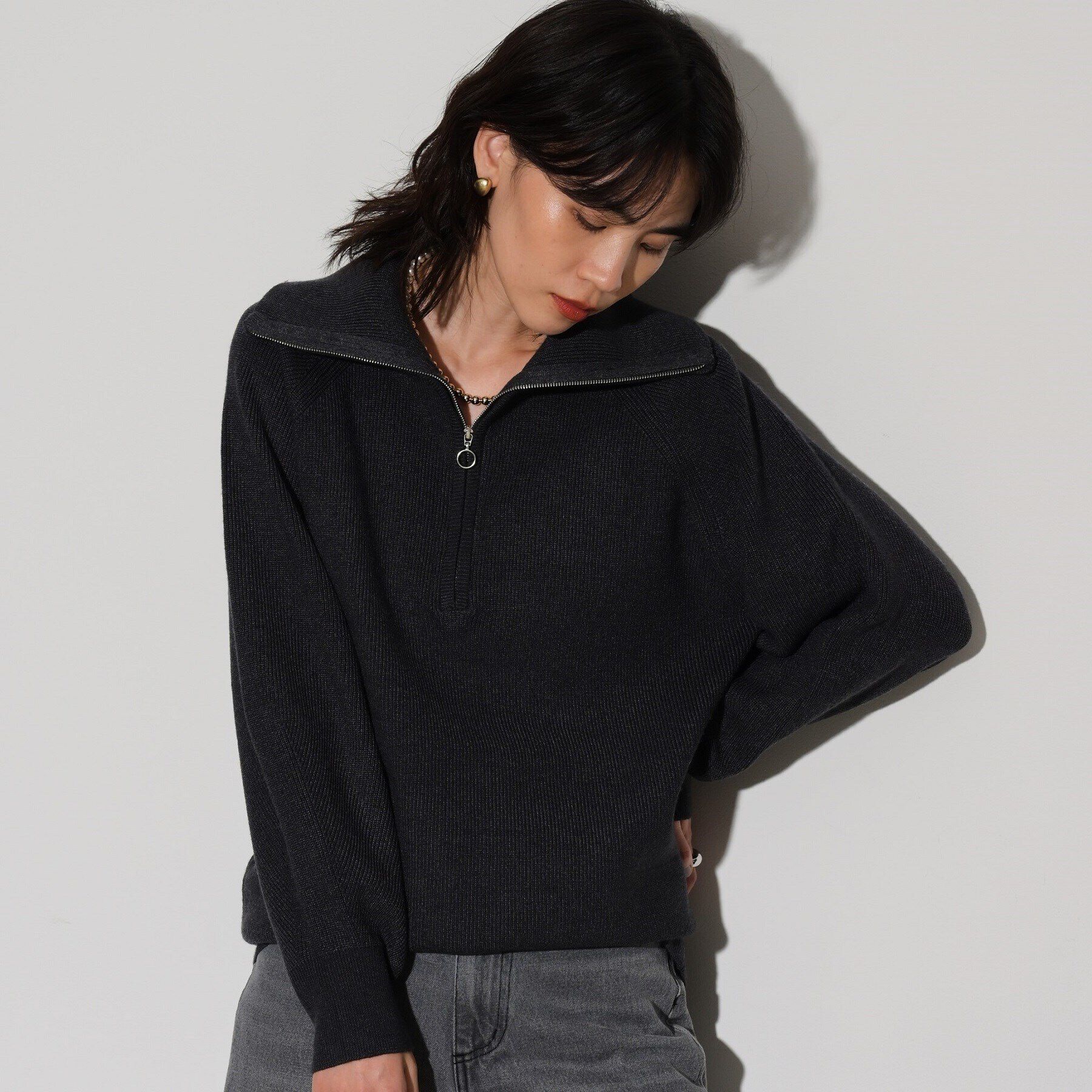 GALLEST「ニットアップジッププルオーバー」|ニット・セーター|チャコールグレー(9
