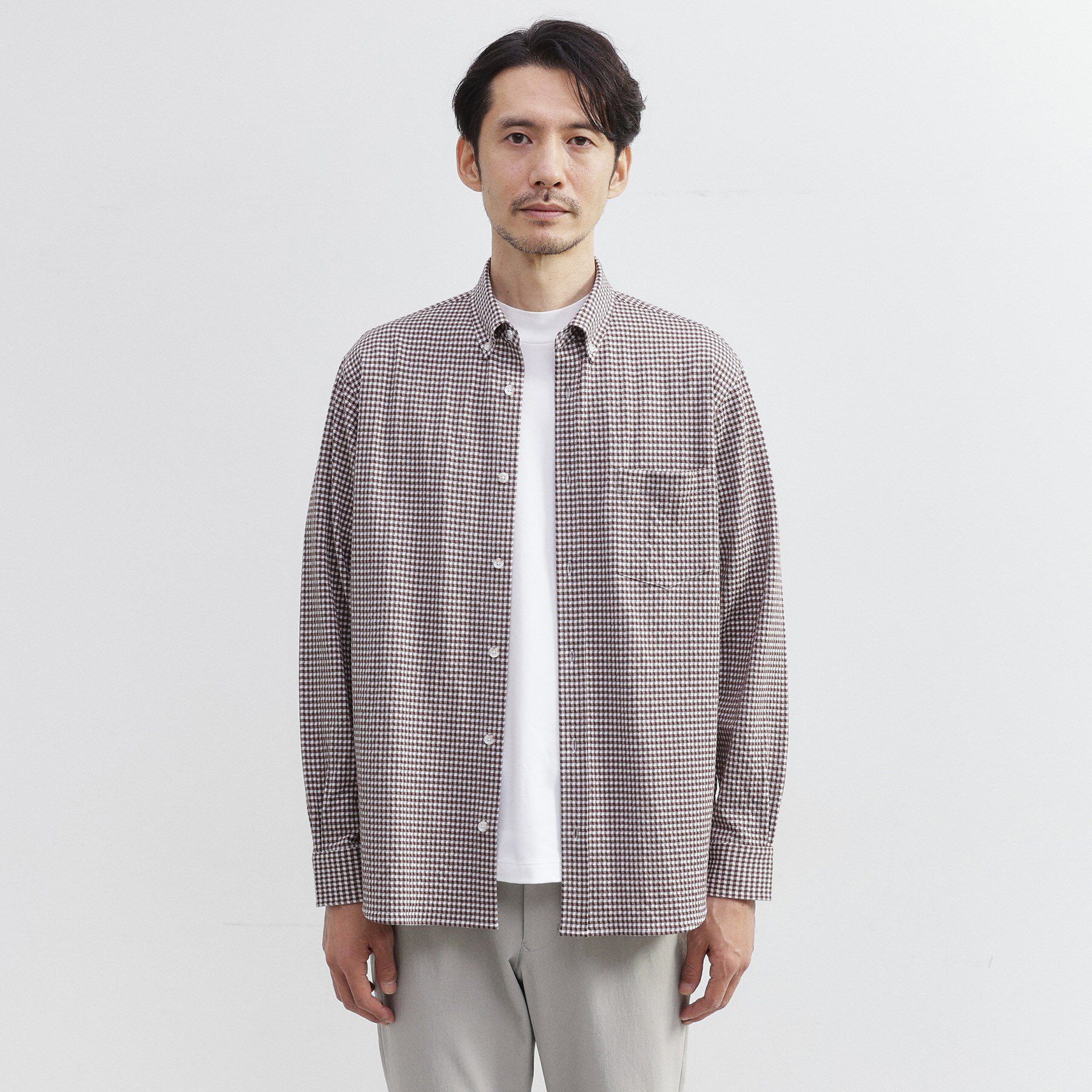 TAKEO KIKUCHI「【抗菌防臭】サッカーギンガムチェック ボタンダウンシャツ」|シャツ・ブラウス|ブラウン(244)