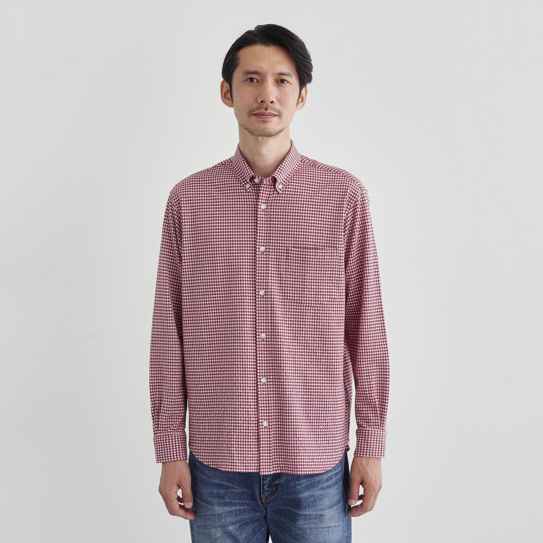 TAKEO KIKUCHI「【抗菌防臭】サッカーギンガムチェック ボタンダウンシャツ」|シャツ・ブラウス|ボルドー(264)