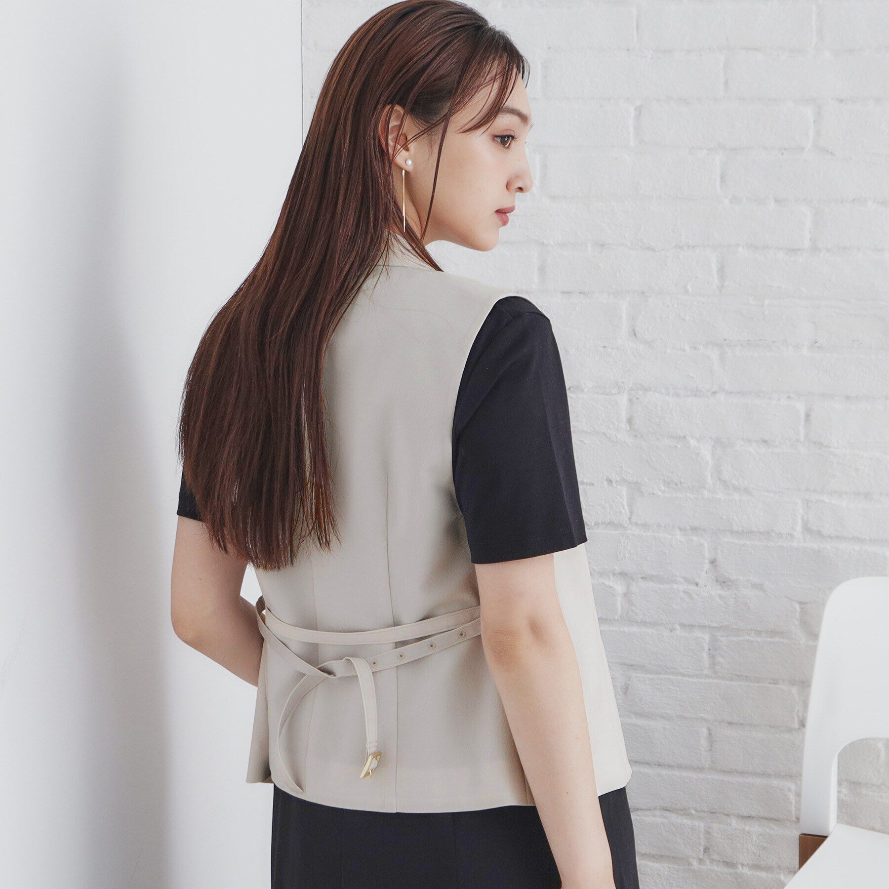 index「麻調コンパクトテーラードジレ/セットアップ対応【洗濯機洗い可】」|ベスト・ジレ|