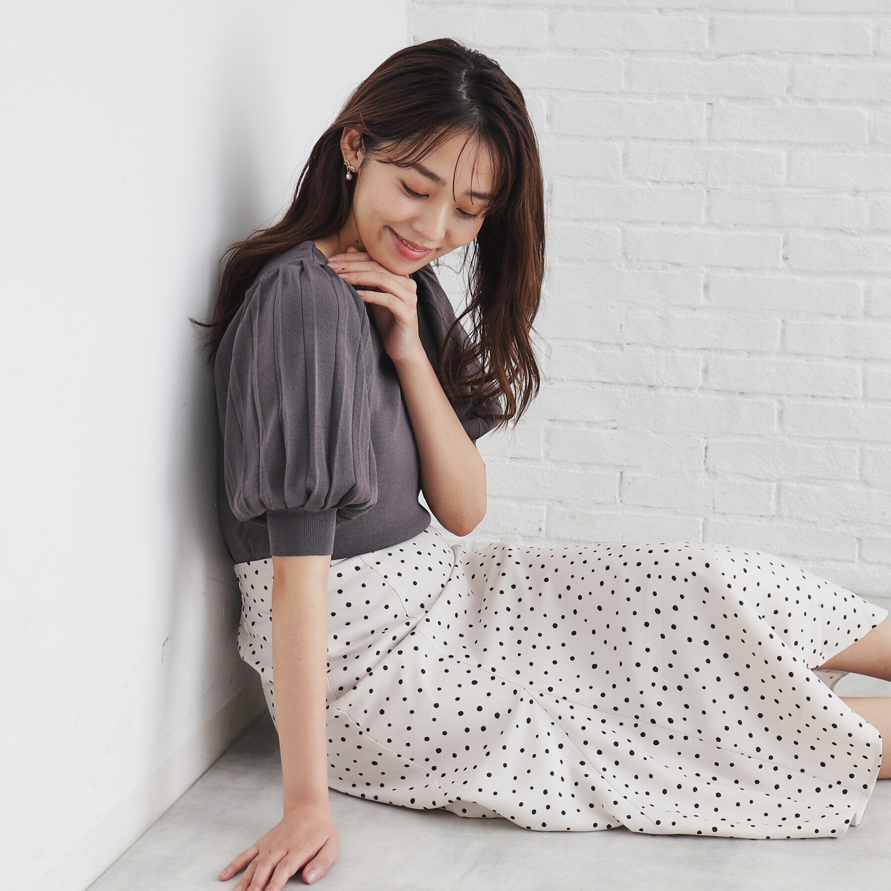 index「《S-LLsize/6color》ドライタッチ プリーツスリーブニット【洗濯機洗い可/抗ピル/接触冷」|ニット・セーター|